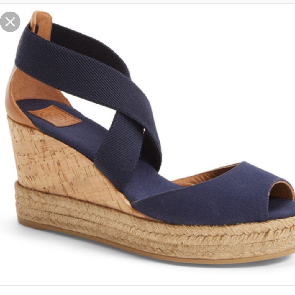 NWT Tory Burch Navy Cork Wedges size 10